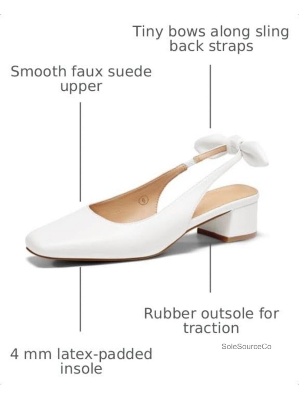 Slingback Bow Pumps, Chunky Low Heel Dress Shoes for Women Wedding Party - Picture 2 of 6